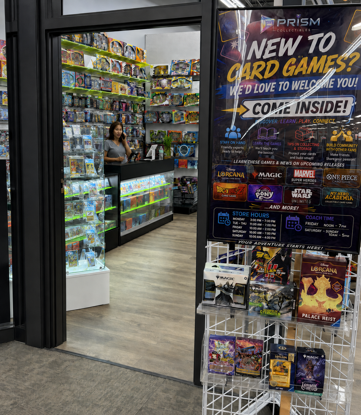 Prism Collectibles store entrance — New to Card Games? We'd Love to Welcome You!