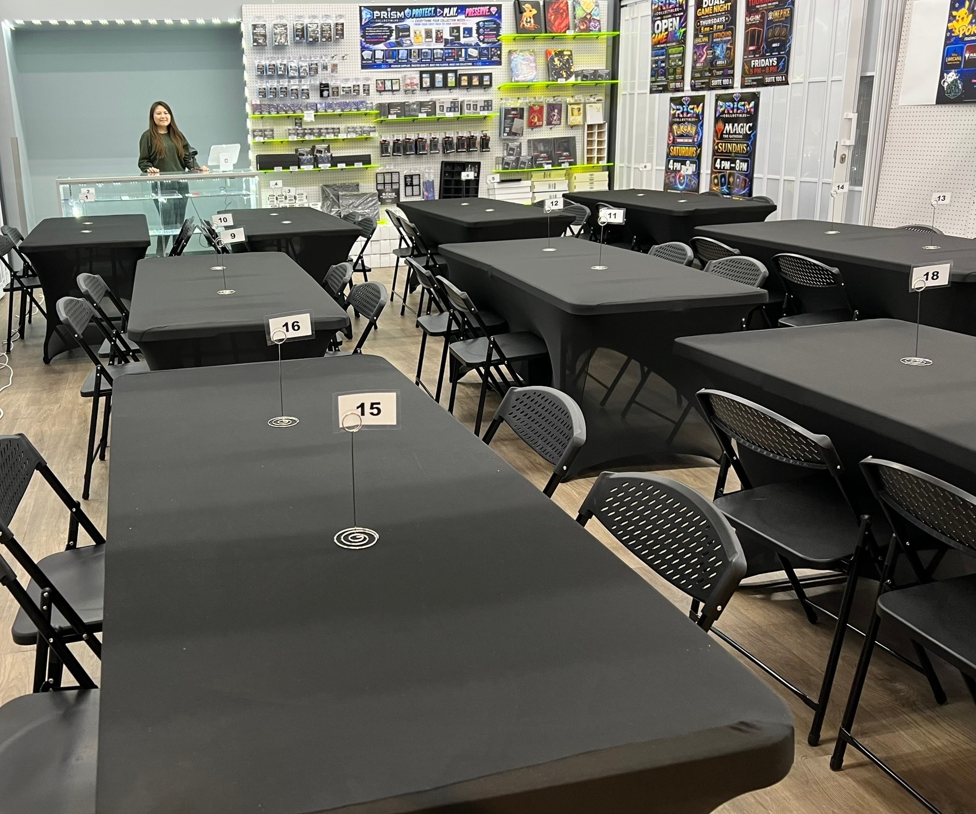 Prism Collectibles tournament tables and play area